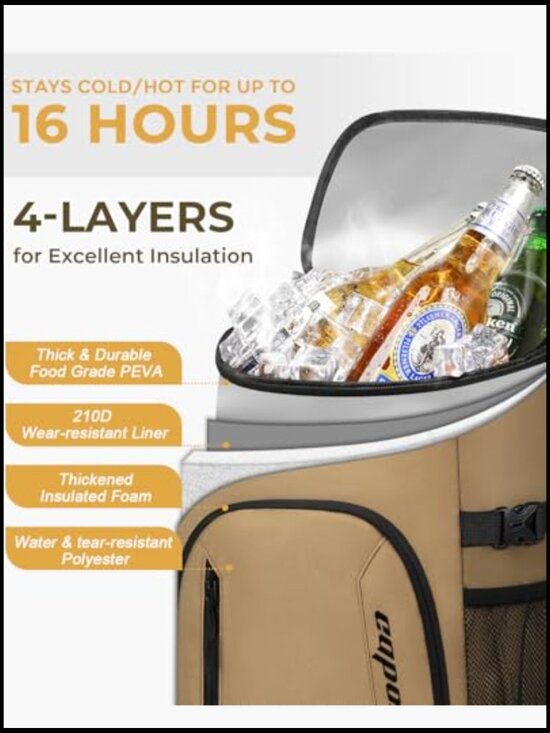 Insulated Cooler Backpack 30/45 Cans Leak Proof Thermal Bag Camping Hiking main image 4